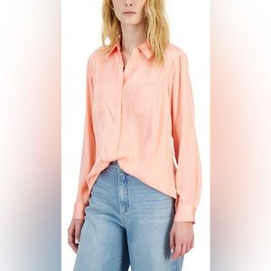 INC Satin Utility Shirt Peach Color Size Small. NWOT.